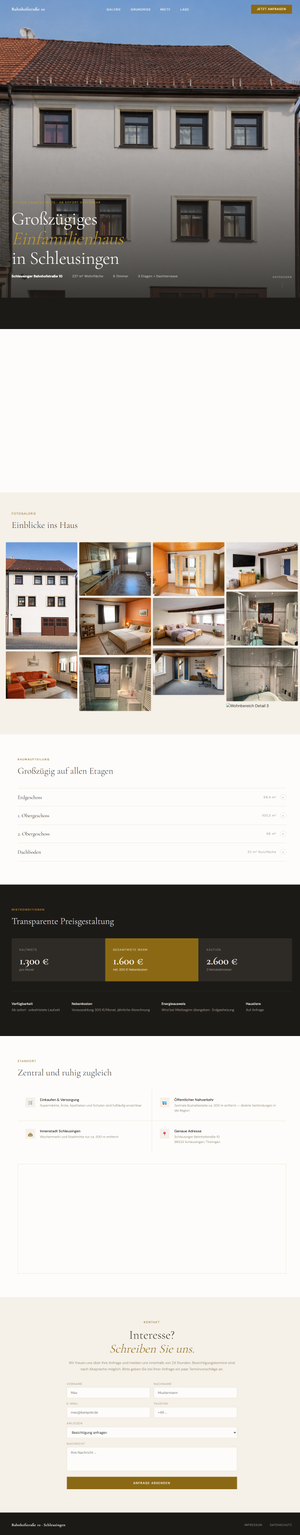 Screenshot der Landingpage – Haus Schleusingen
